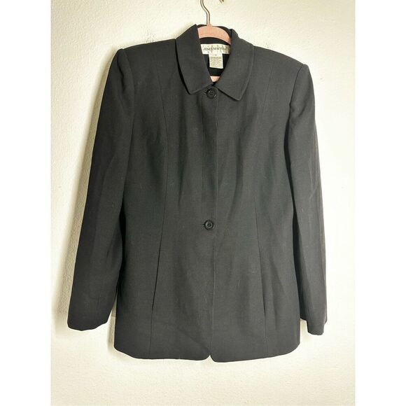 Jones New York Black Buttoned Shoulder Pads Wool Blend Suit Jacket Blazer Sz 10 - Picture 1 of 14